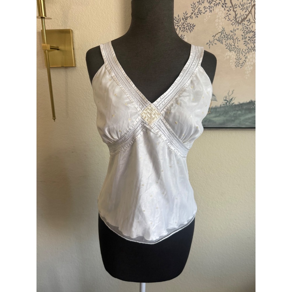 New York City Design Co White Mesh Sequin Polka Dot Camisole Top Size M